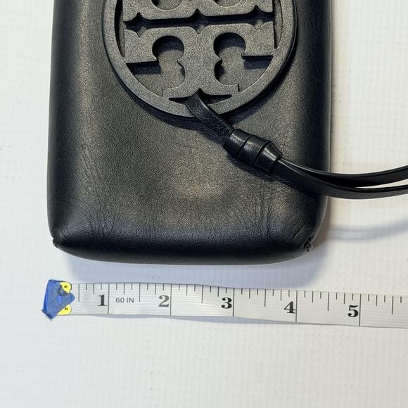 Tory Burch Miller Phone Crossbody Bag Womens Black Leather Logo Medallion Tassel - Picture 11 of 12